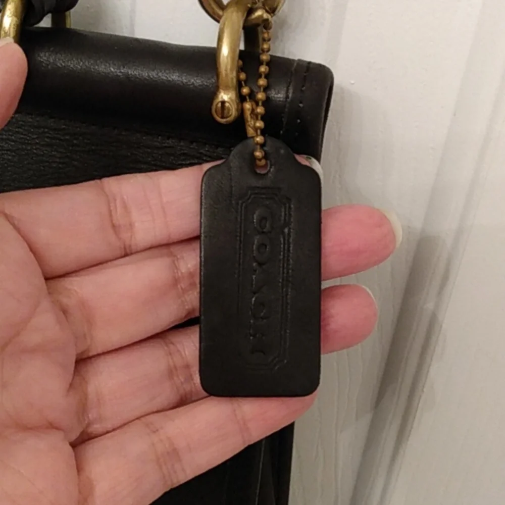 Coach Black Leather Top-Handle Crossbody with Gold Hardware